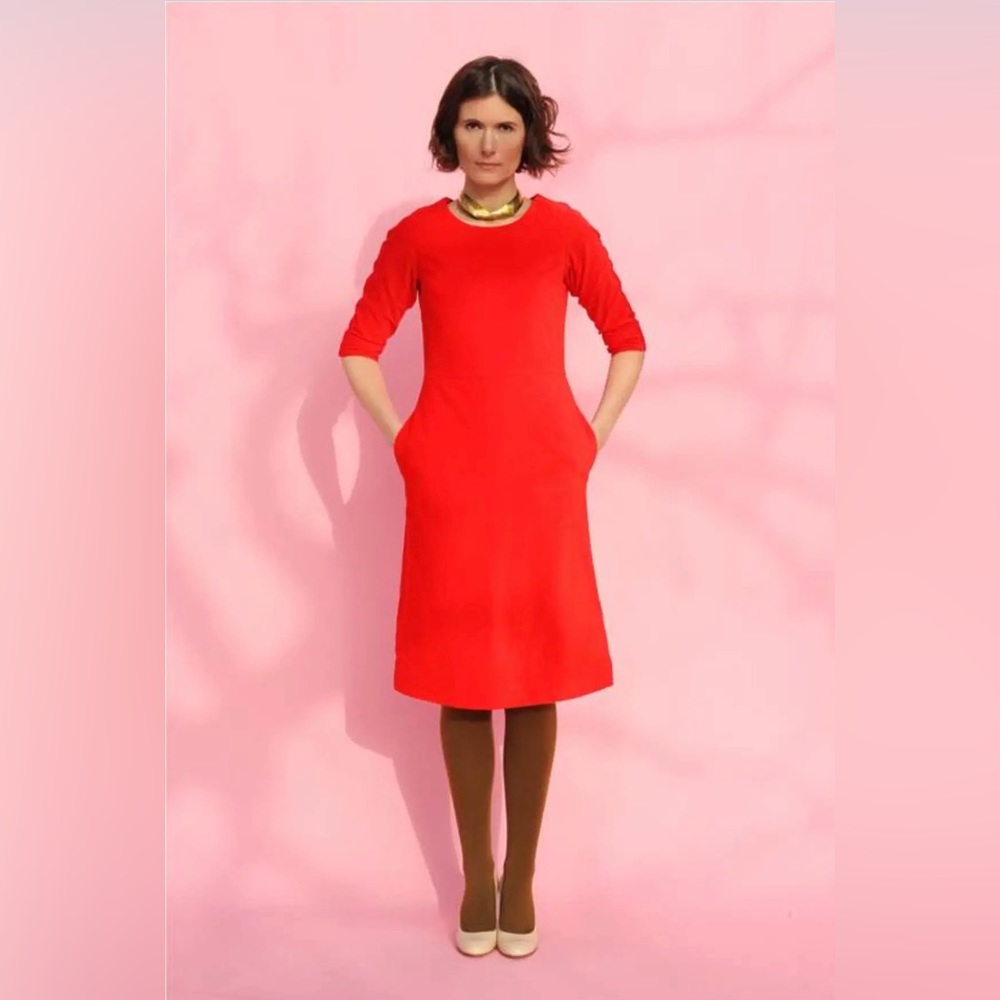 Red Velvet Shift Dress with pockets